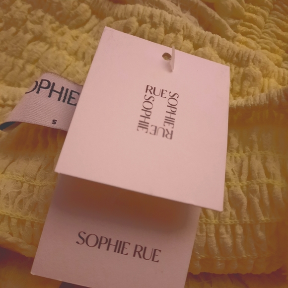 Sophie Rue Top Womens Small Yellow Long Sleeve Cropped Ruched Square Neck Blouse - Picture 7 of 8